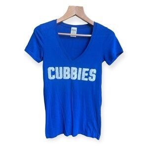 PINK Victoria’s Secret Chicago Cubbies Baseball Sequin V-Neck T-Shirt, XS